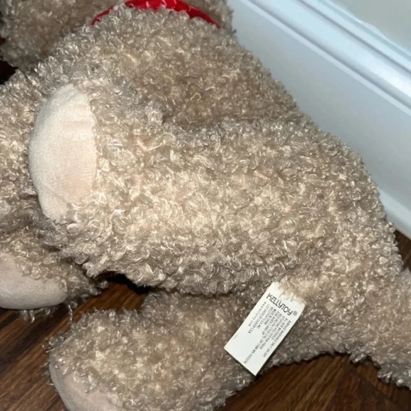 Kellytoy Puppy Dog Plush Stuffed Animal Tan Red White Heart Bandana Curly Coat - Picture 5 of 6